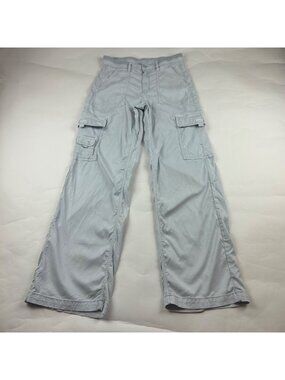 LONG American Eagle Light Blue Stretch Canvas Wide Leg Cargo Pant 6L